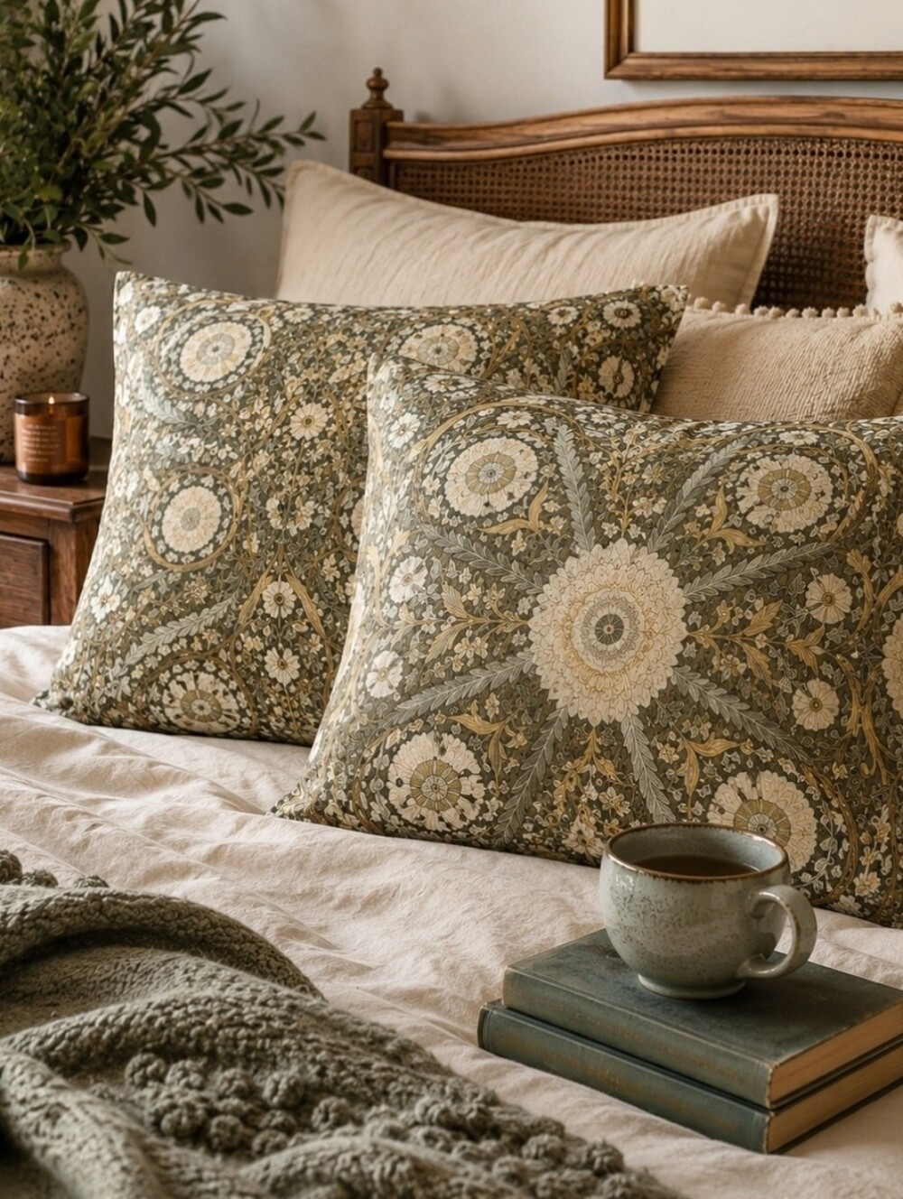 Threshold William Morris Inspired Standard Shams Set 2 Sage Taupe Cottagecore